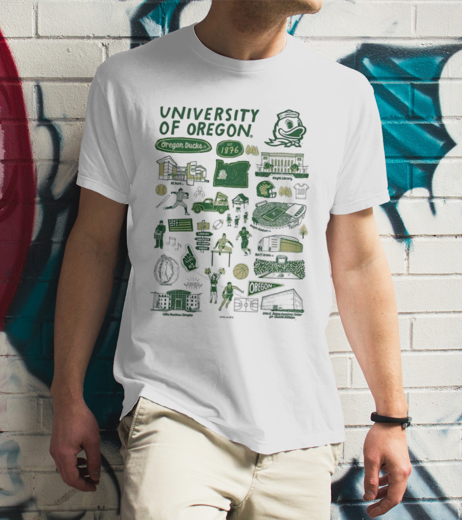 University Of Oregon Ducks 1876 Knight Library Matt Arena Iconography T-Shirt