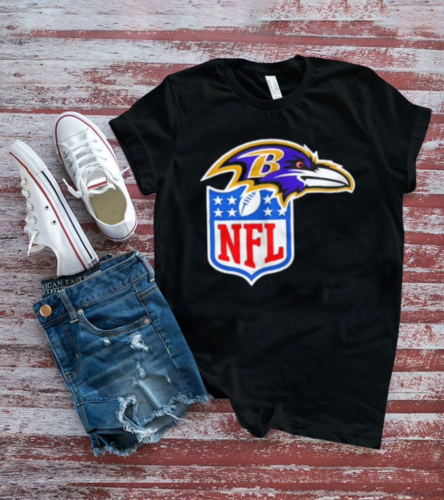 Baltimore Ravens NFL Shield Emblem Ravens Head T-Shirt