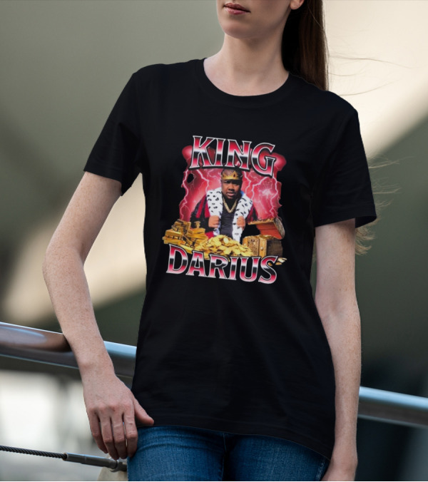 King Darius Royal Gold Treasure With Crown And Lightning Background T-Shirt