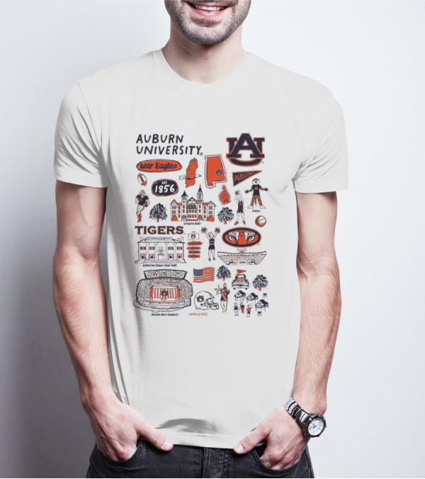 Auburn University Tigers War Eagles Auburn Vive La Fete 1856 Artwork Samson Halls Jordan-Hare Stadium T-Shirt