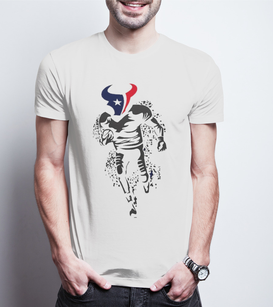 Houston Texans Football Player Bull Logo Running Action T-Shirt