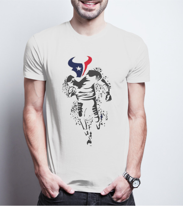 Houston Texans Football Player Bull Logo Running Action T-Shirt