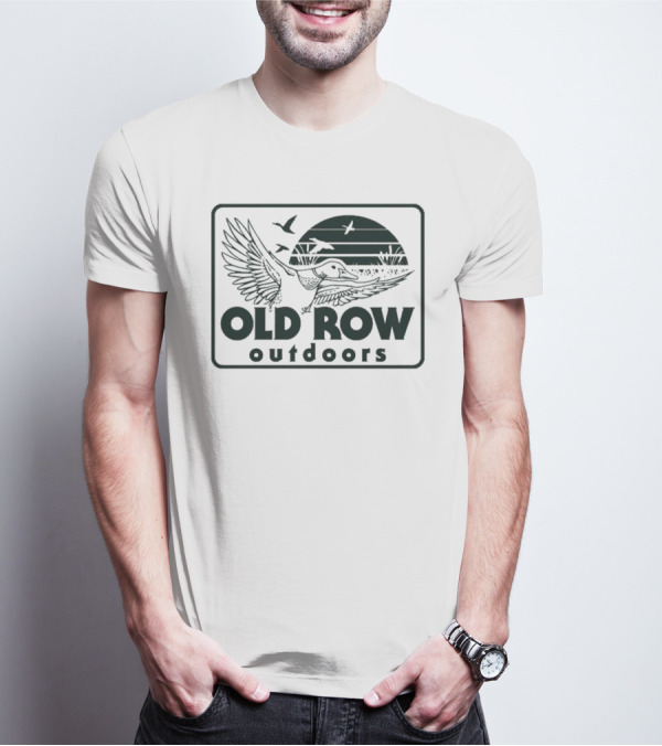 Old Row Outdoors Flying Duck Badge With Birds And Sunset T-Shirt
