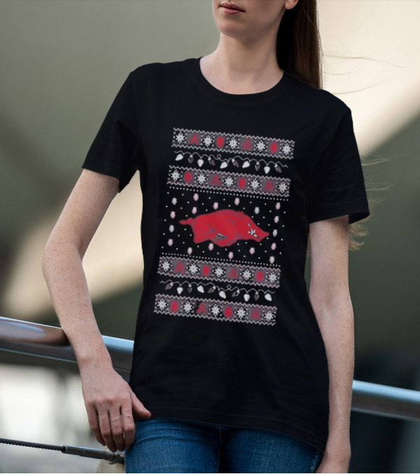 Arkansas Razorbacks Ugly Christmas Light T-Shirt