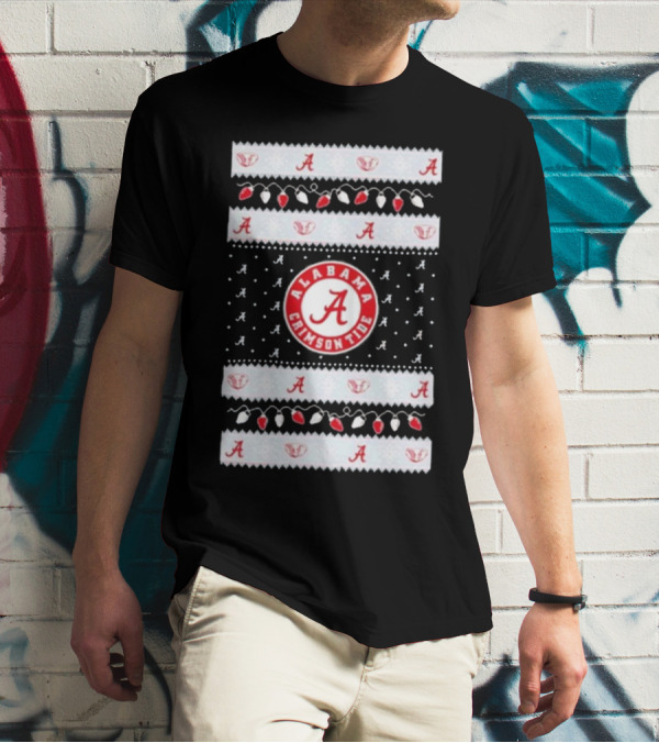 Alabama Crimson Tide A Repeated Pattern Christmas Lights Sweater Holiday T-Shirt