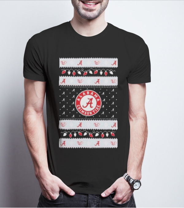 Alabama Crimson Tide A Repeated Pattern Christmas Lights Sweater Holiday T-Shirt