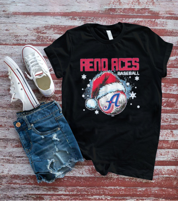 Reno Aces Baseball Santa Hat Christmas Holiday Snowflakes T-Shirt