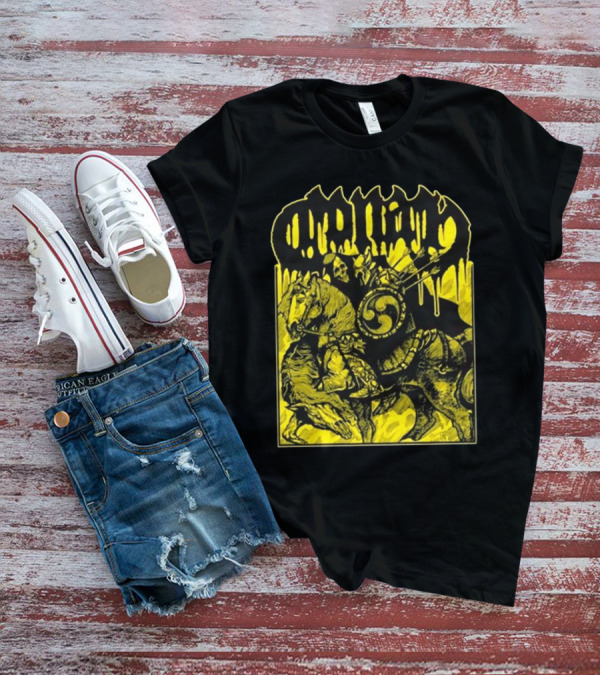 Conan Horseback Warrior With Shield And Hammer On Black And Yellow T-Shirt
