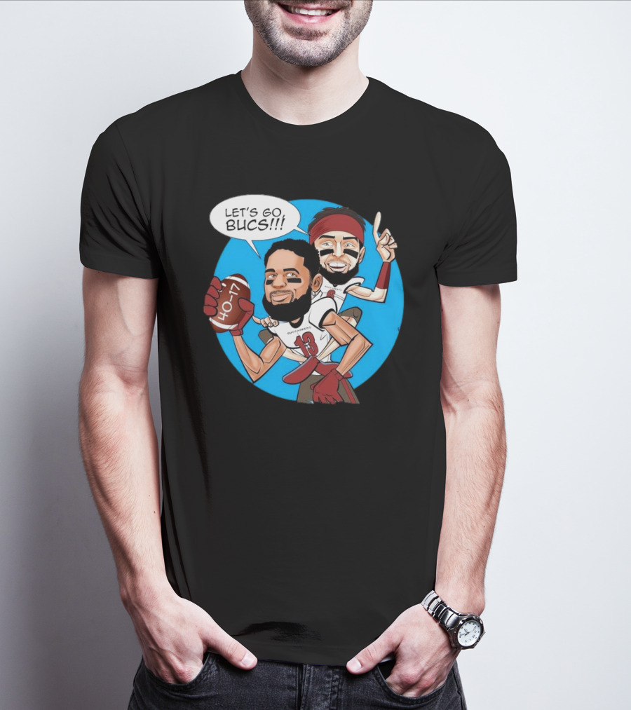 Tampa Bay Buccaneers Mike Evans Baker Mayfield Let's Go Bucs 40-17 Cartoon T-Shirt