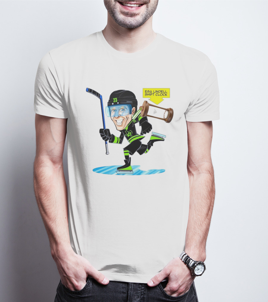 Esa Lindell Shift Clock Dallas Stars Hockey Cartoon T-Shirt