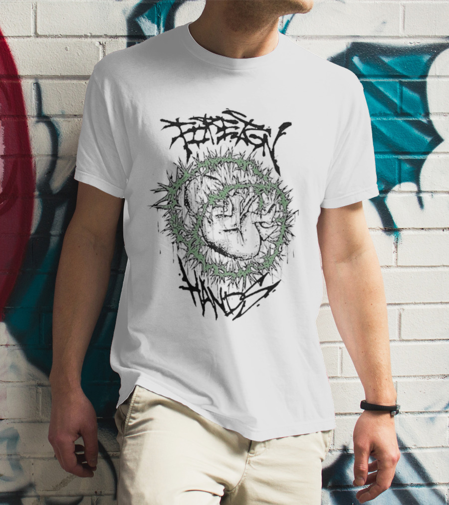 Foreign Hands Heart Enveloped By Green Thorns T-Shirt