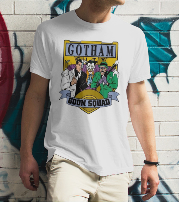 Gotham City Goon Squad Joker Riddler Two-Face Badge T-Shirt