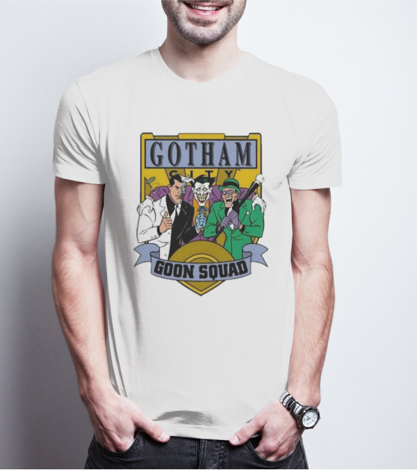 Gotham City Goon Squad Joker Riddler Two-Face Badge T-Shirt