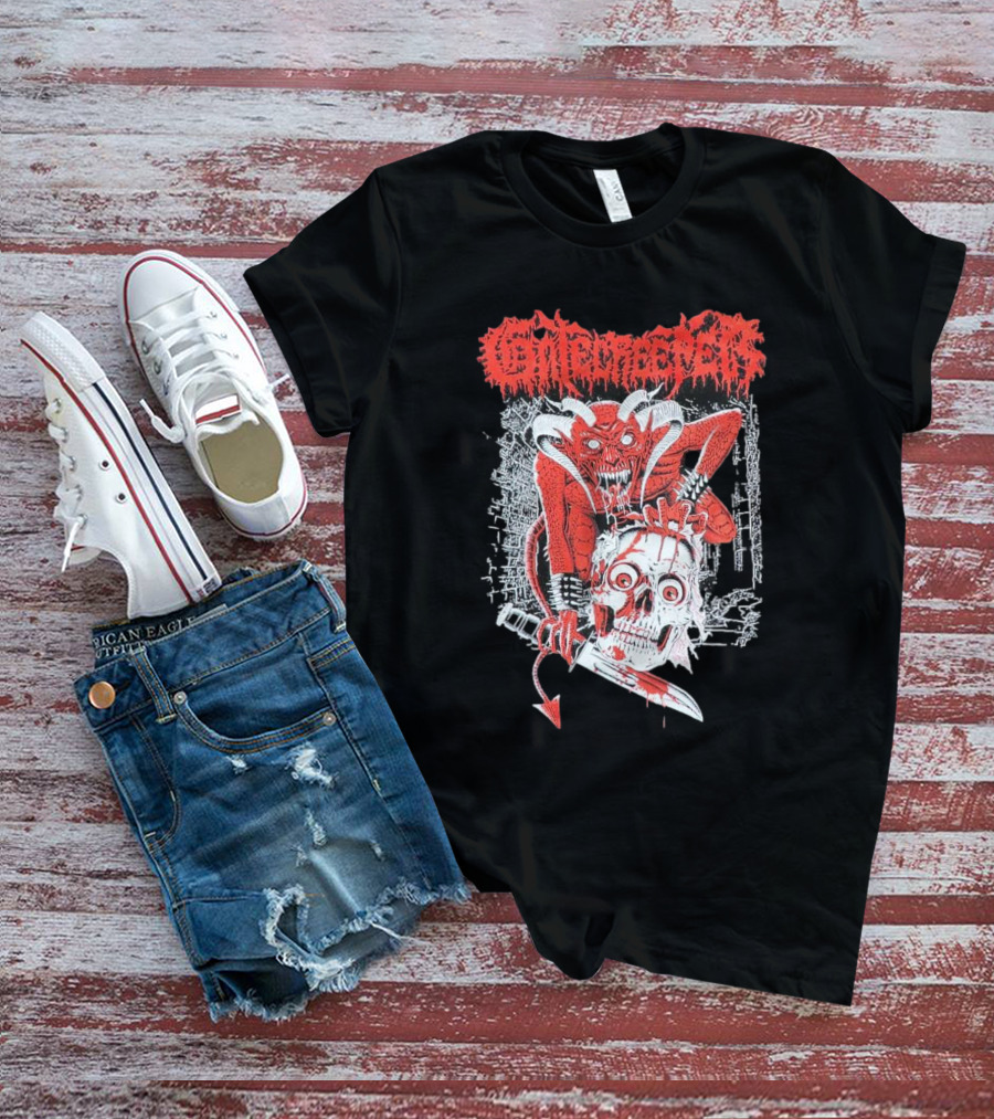 Gatecreeper Skinned Red Demon Skull Knife T-Shirt