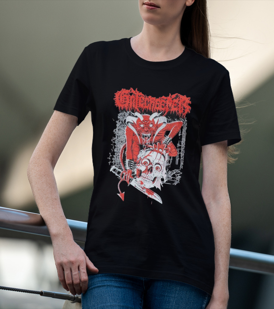 Gatecreeper Skinned Red Demon Skull Knife T-Shirt