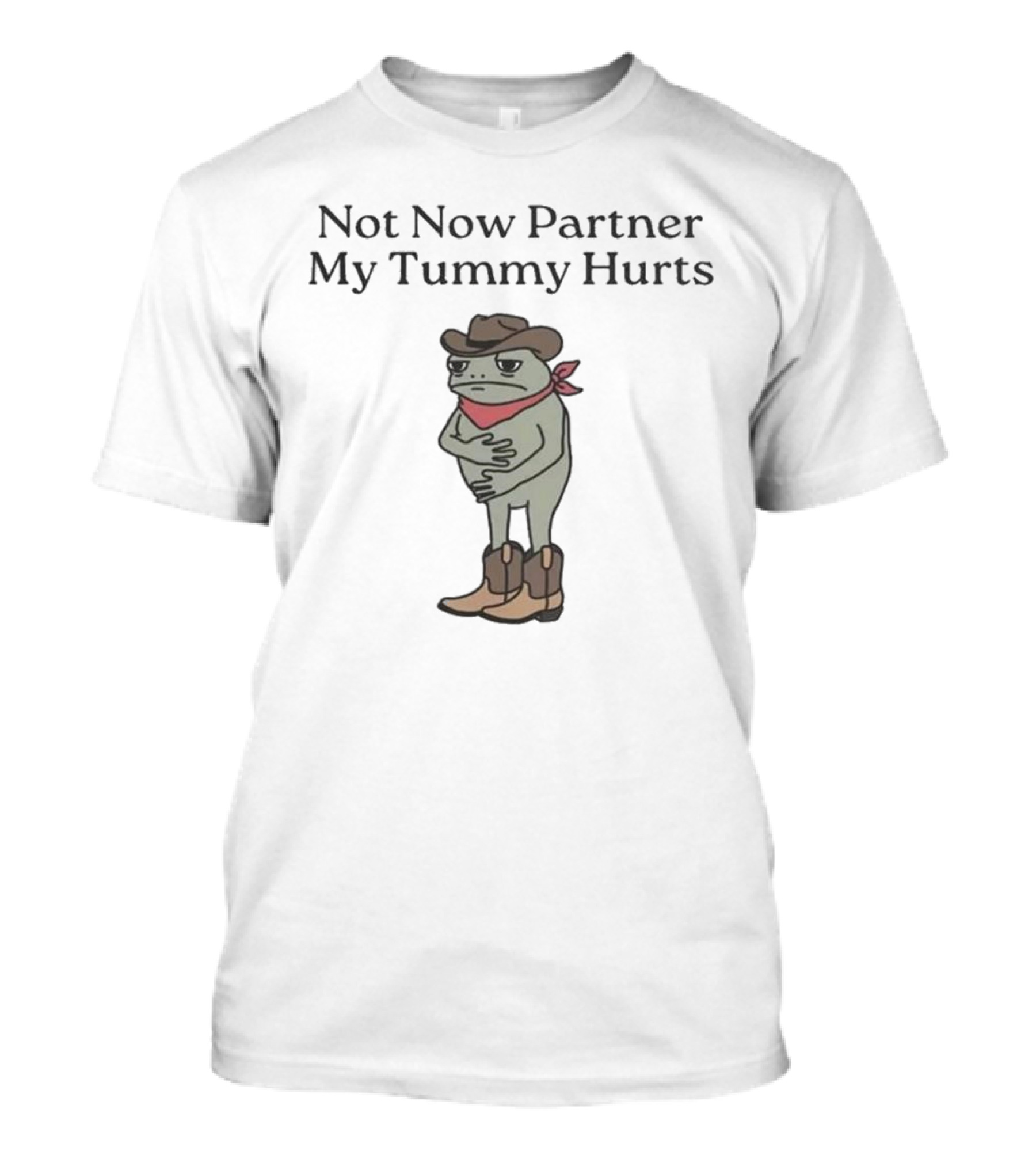 Cowboy Frog Not Now Partner My Tummy Hurts Cartoon Bandana Boots Hat T-Shirt