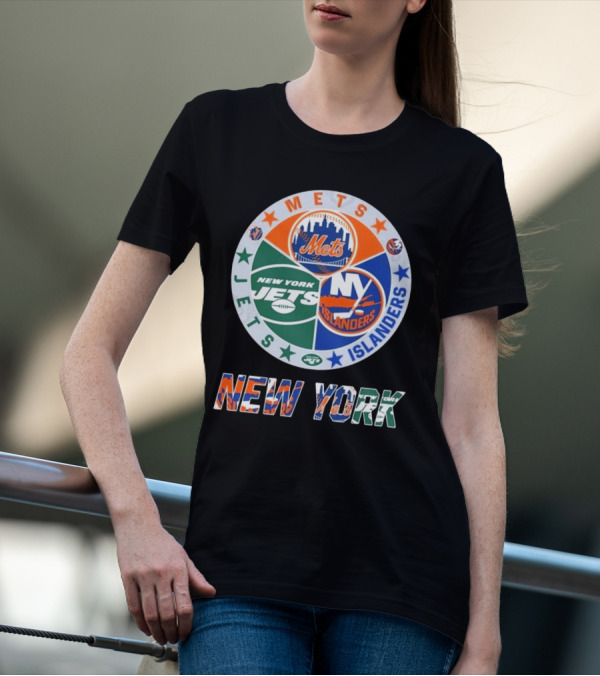 New York Mets Jets Islanders Circle Collaboration T-Shirt