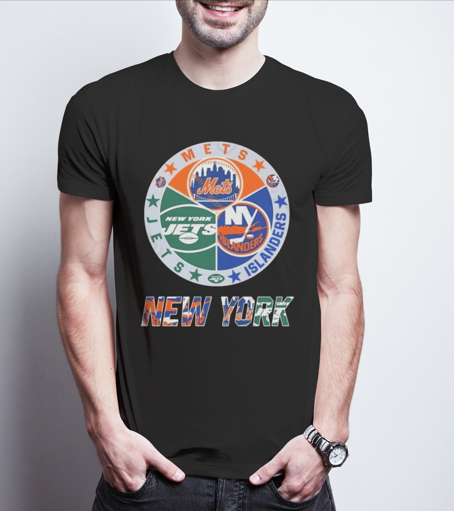 New York Mets Jets Islanders Circle Collaboration T-Shirt