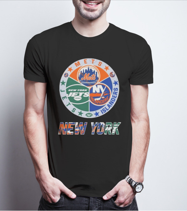 New York Mets Jets Islanders Circle Collaboration T-Shirt