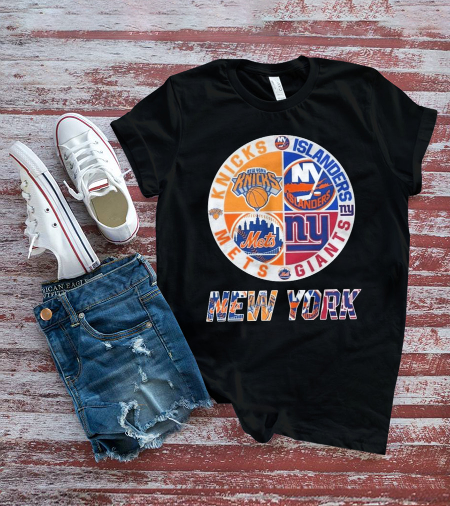 New York Knicks Mets Giants Islanders Circle Collaboration T-Shirt