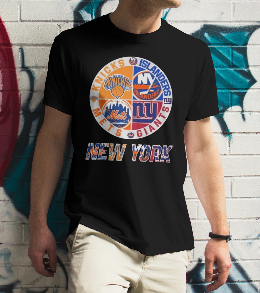 New York Knicks Mets Giants Islanders Circle Collaboration T-Shirt