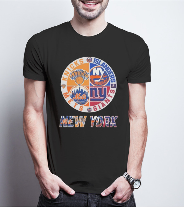 New York Knicks Mets Giants Islanders Circle Collaboration T-Shirt