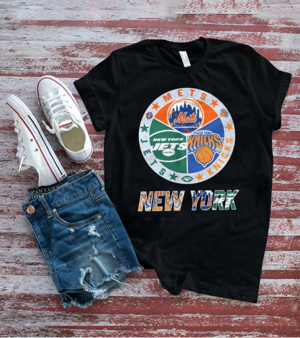 Mets Knicks Jets Circle Logo New York Text T-Shirt