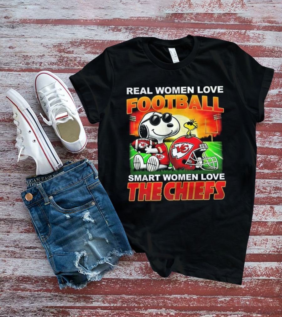 Snoopy Real Women Love Football Smart Women Love The Chiefs Kansas City Sunset T-Shirt