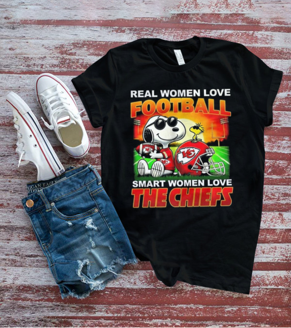 Snoopy Real Women Love Football Smart Women Love The Chiefs Kansas City Sunset T-Shirt