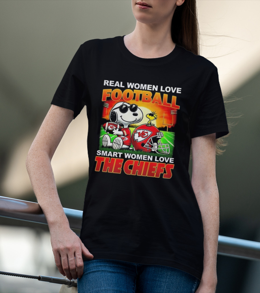 Snoopy Real Women Love Football Smart Women Love The Chiefs Kansas City Sunset T-Shirt