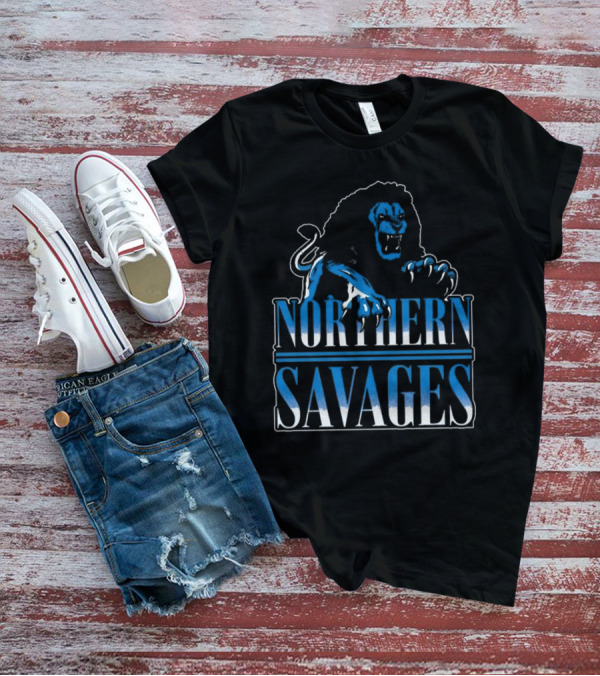 Detroit Lions Northern Savages Fierce Roaring Lion Motif T-Shirt