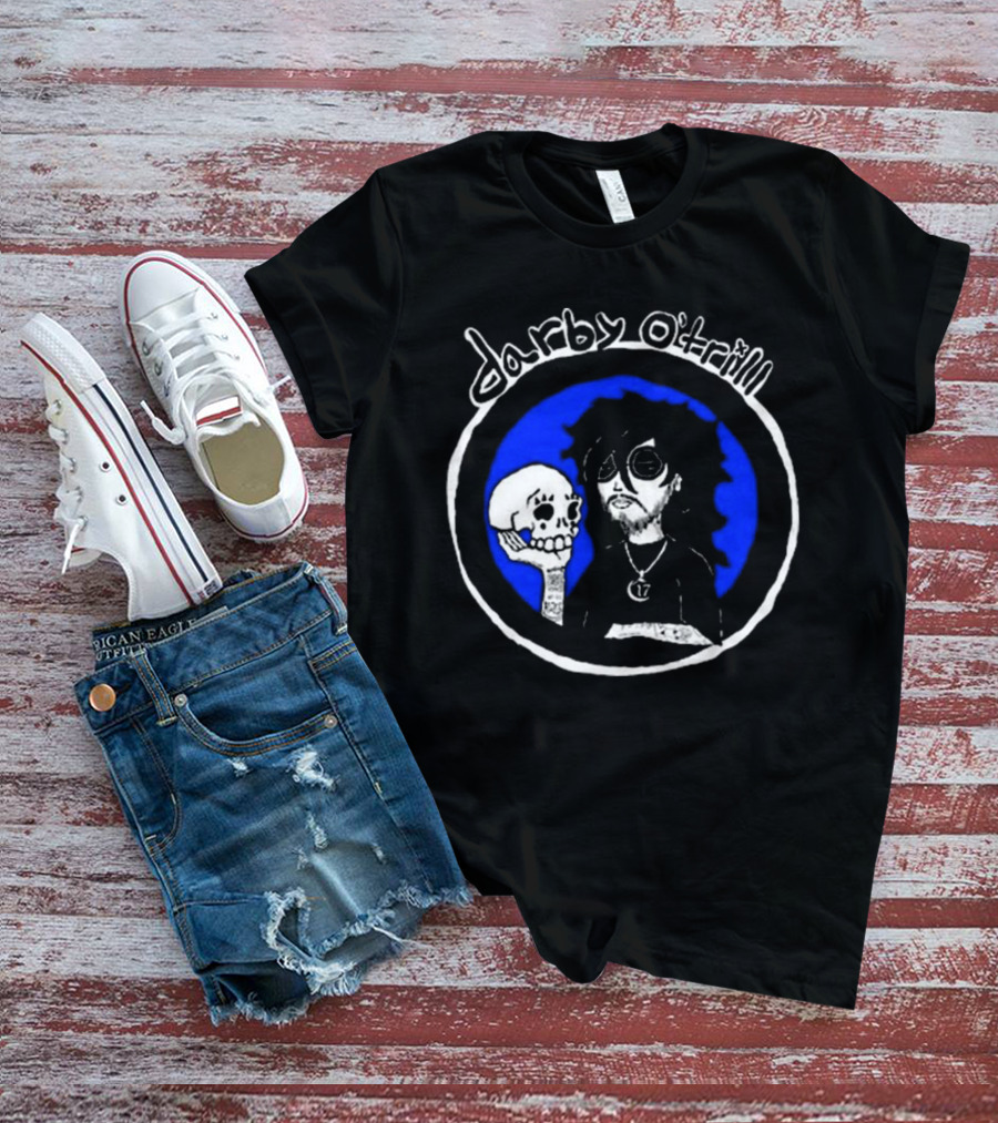 Darby O’trill Skull And Sunglasses Character With Blue Background T-Shirt