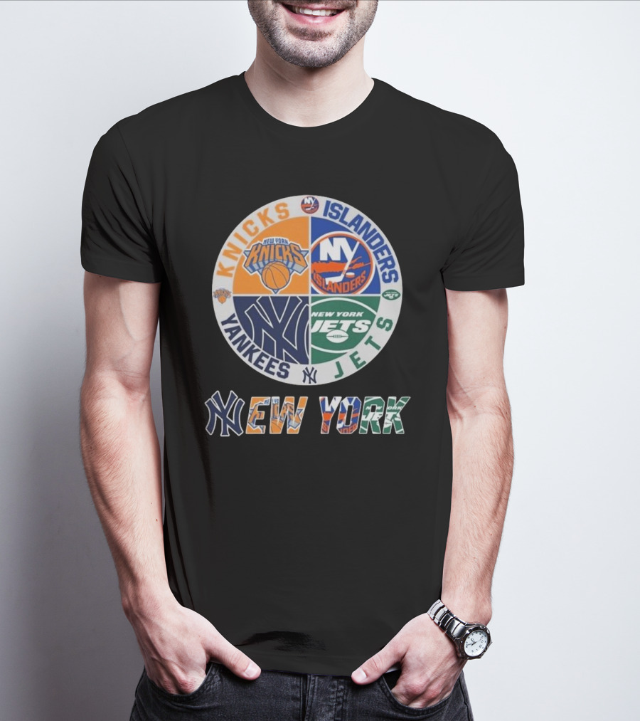 New York Knicks Islanders Yankees Jets Circle Logo New York T-Shirt