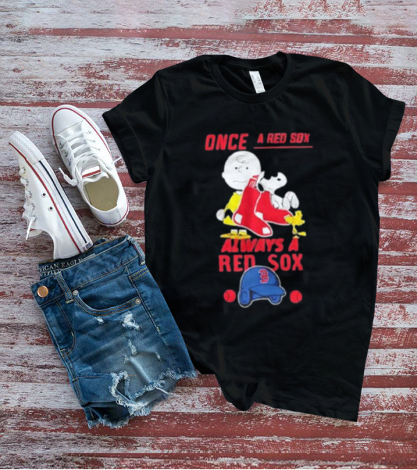 Once A Red Sox Always A Red Sox Charlie Brown Snoopy Woodstock Boston Helmet T-Shirt