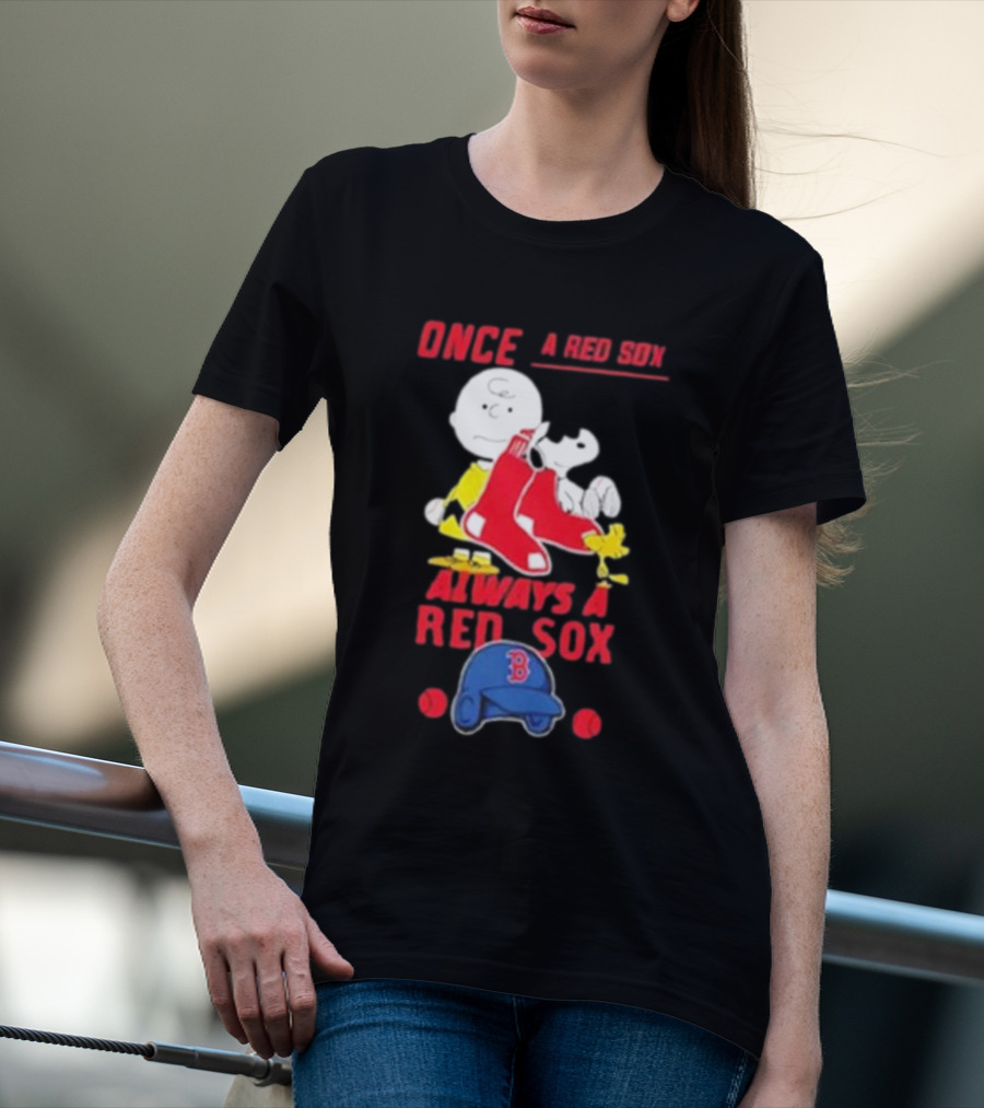 Once A Red Sox Always A Red Sox Charlie Brown Snoopy Woodstock Boston Helmet T-Shirt