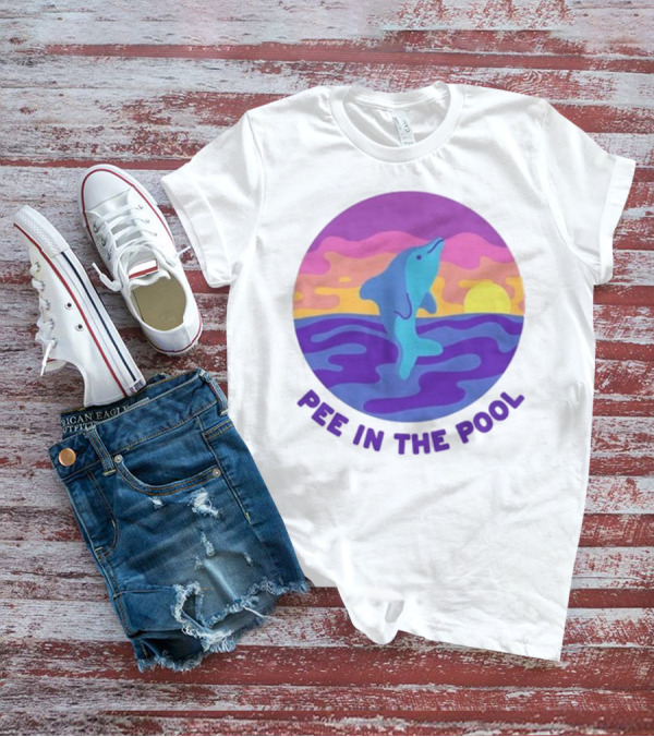Pee In The Pool Dolphin Retro Sunset Ocean Scene T-Shirt