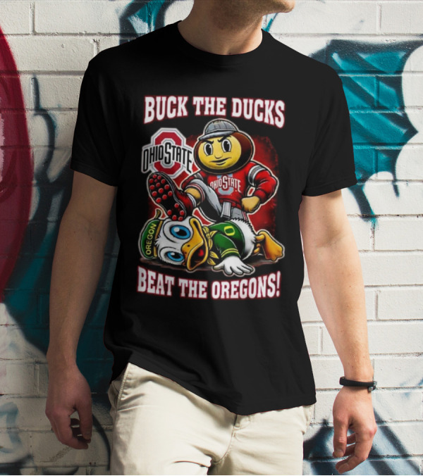 Ohio State Buckeyes Buck The Ducks Beat The Oregons 2025 Mascot Showdown T-Shirt