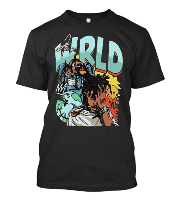 Juice WRLD Rapper Signature And Cartoon Globe With Crown T-Shirt