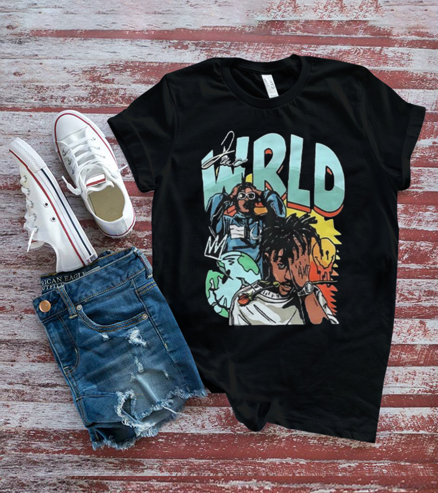 Juice WRLD Rapper Signature And Cartoon Globe With Crown T-Shirt