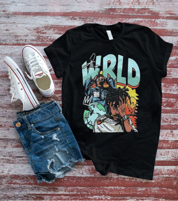 Juice WRLD Rapper Signature And Cartoon Globe With Crown T-Shirt