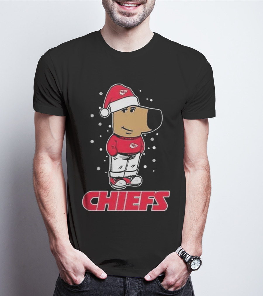 Chill Guy In Santa Hat With Chiefs Christmas Spirit T-Shirt