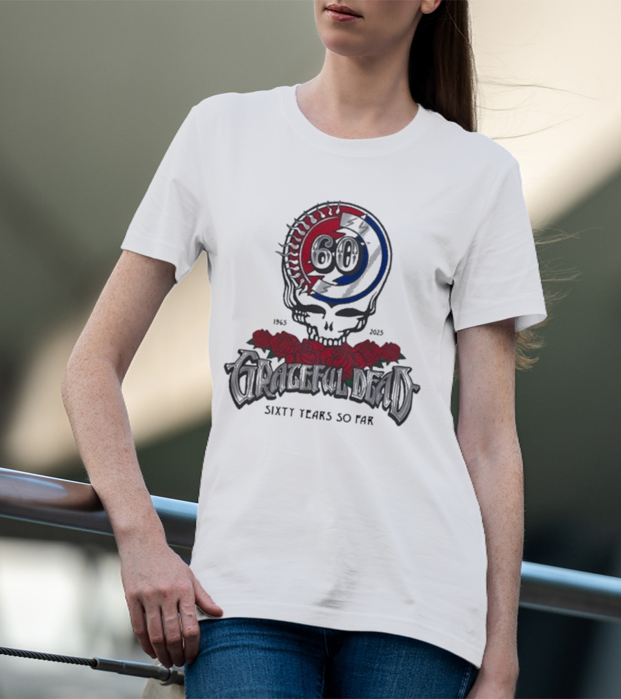 60 Years So Far 1965-2025 Grateful Dead Skull Roses T-Shirt