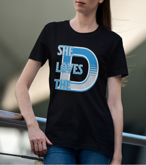 She Loves The D Detroit Blue Striped Lettering T-Shirt