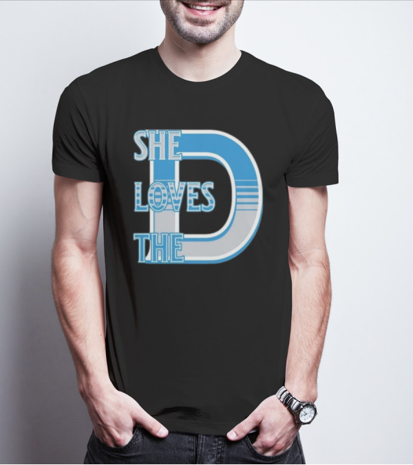 She Loves The D Detroit Blue Striped Lettering T-Shirt