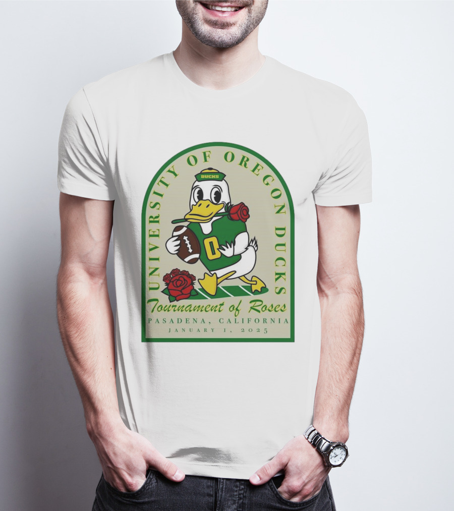 University Of Oregon Ducks Tournament Of Roses Pasadena California January 1 2025 Mascot Football Rose T-Shirt