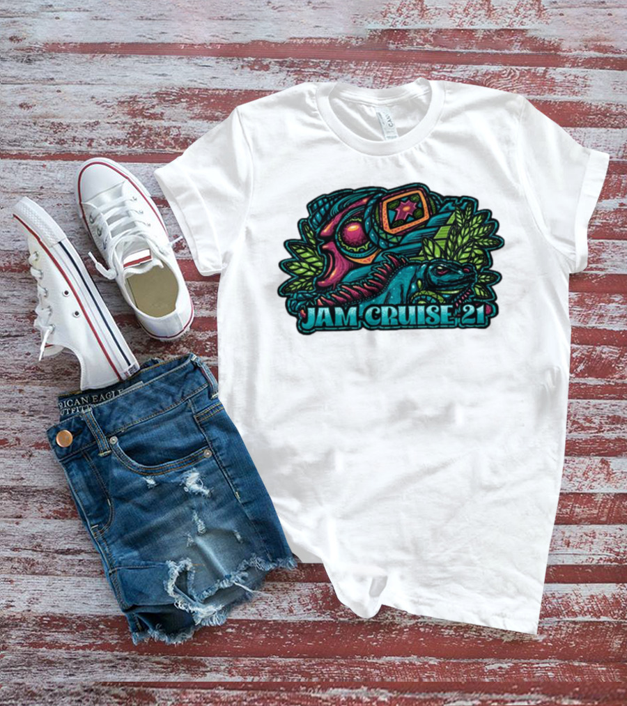 Jam Cruise 21 Jeff Wood 2025 Psychedelic Iguana And Space Elements T-Shirt
