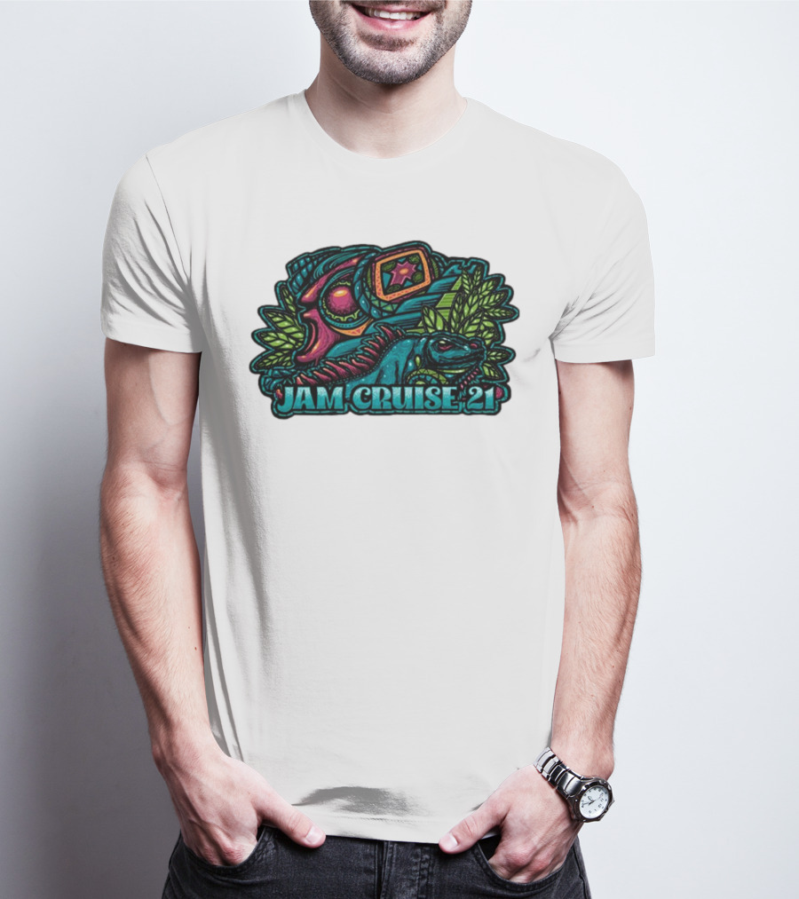 Jam Cruise 21 Jeff Wood 2025 Psychedelic Iguana And Space Elements T-Shirt