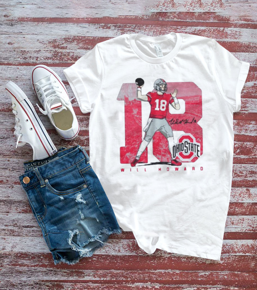 Will Howard 18 Ohio State Buckeyes Signature Football T-Shirt