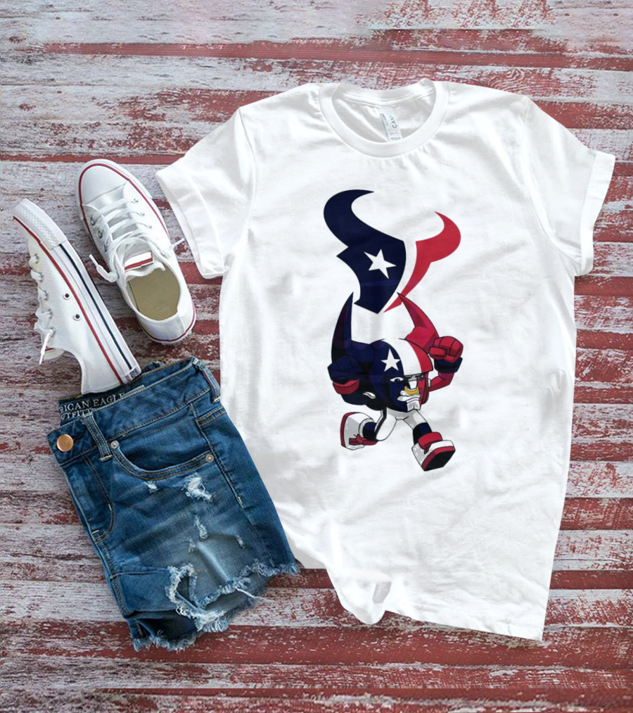 FL Rush Zone Houston Texans Cartoon Character 2025 Running Bull With Team Logo Star Helmet T-Shirt
