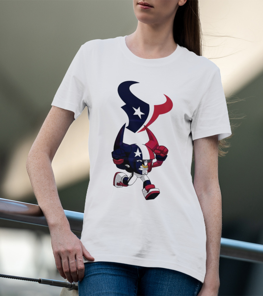 FL Rush Zone Houston Texans Cartoon Character 2025 Running Bull With Team Logo Star Helmet T-Shirt